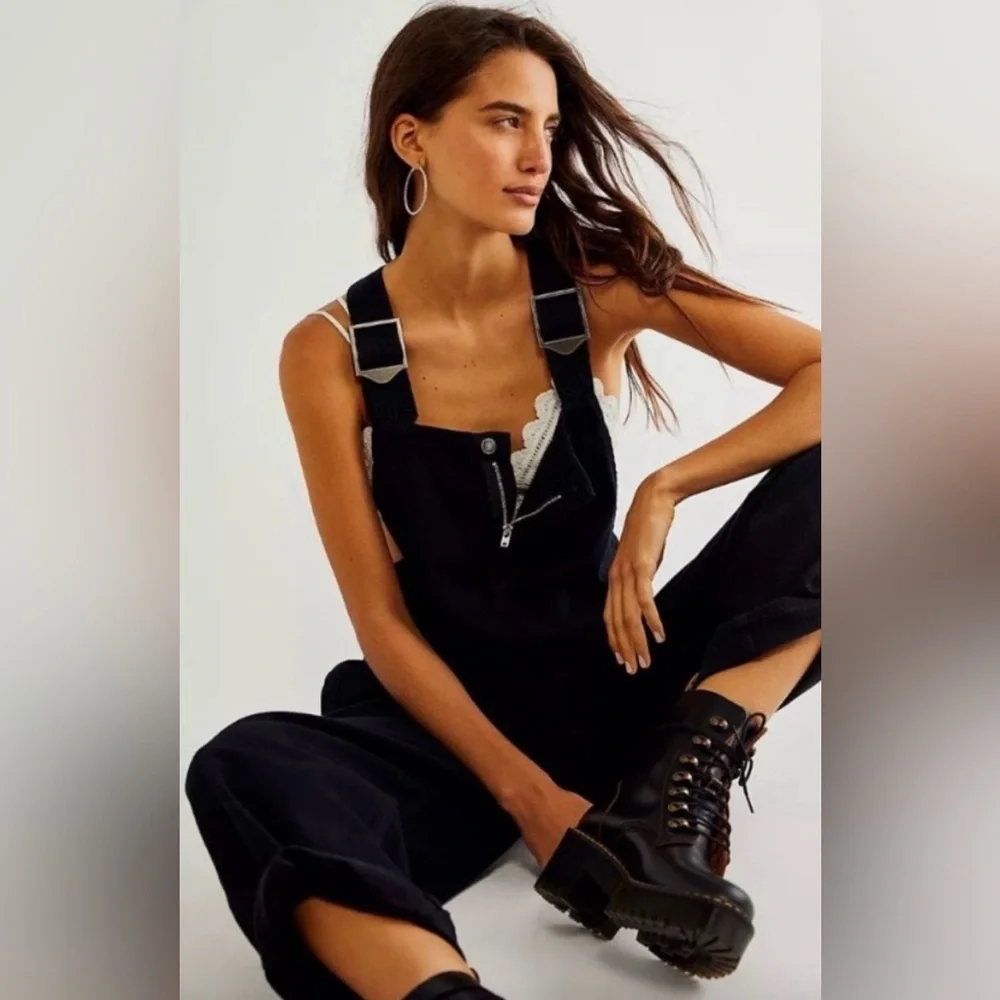 Free People Hunter Denim Overalls Jumpsuit One Piece Black - Picture 1 of 9